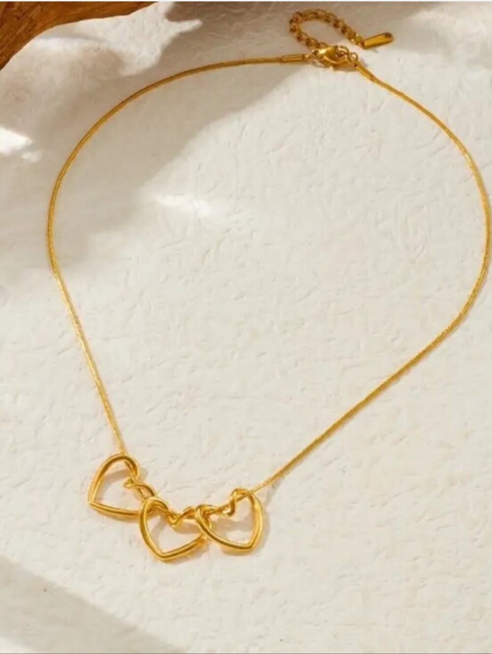 Stainless Steel Gold Triple Heart Pendant Necklace - Women Jewelry